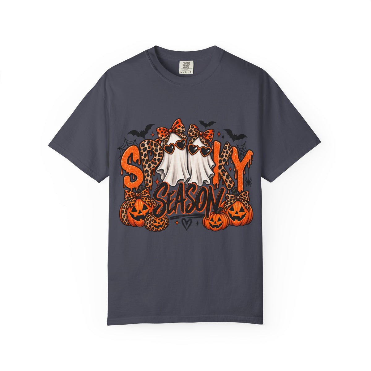 Spooky Season Halloween T-Shirt — Ghosts, Pumpkins & Leopard Bows