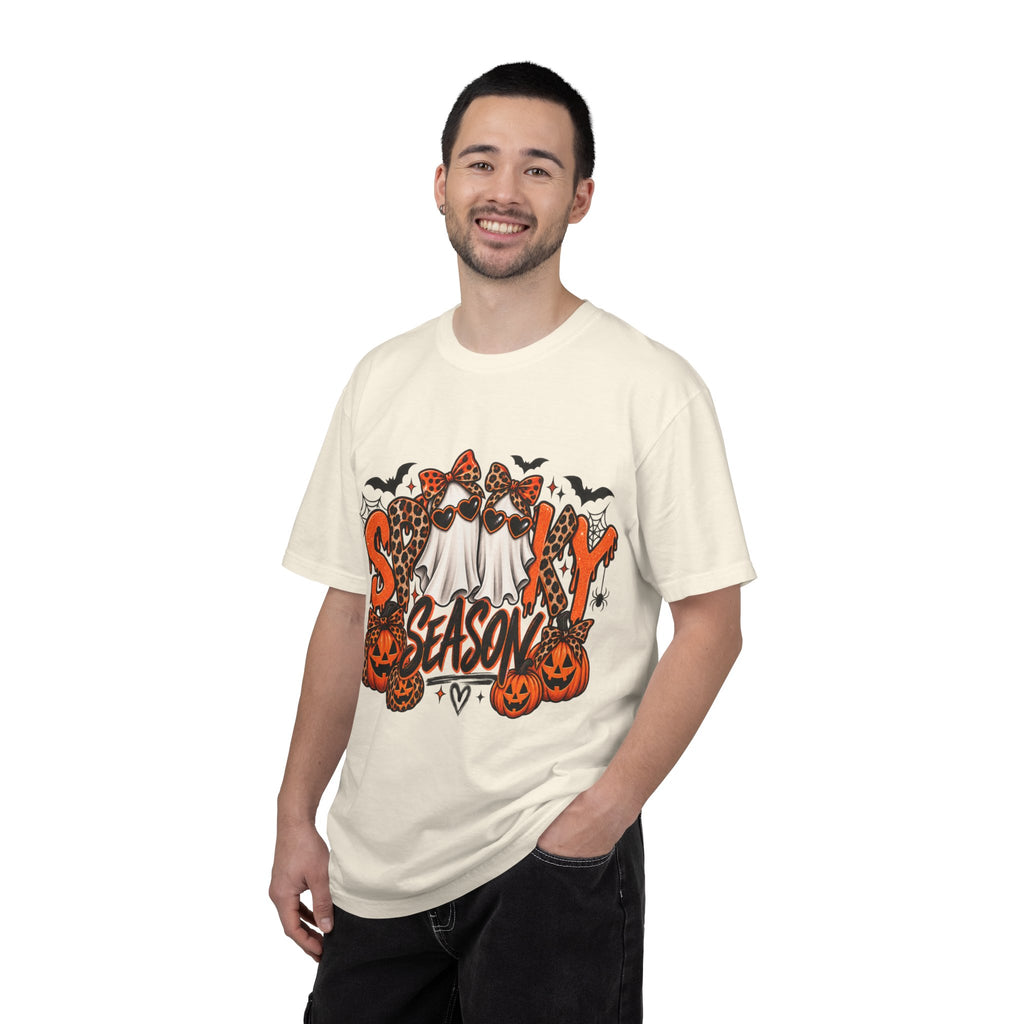 Spooky Season Halloween T-Shirt — Ghosts, Pumpkins & Leopard Bows