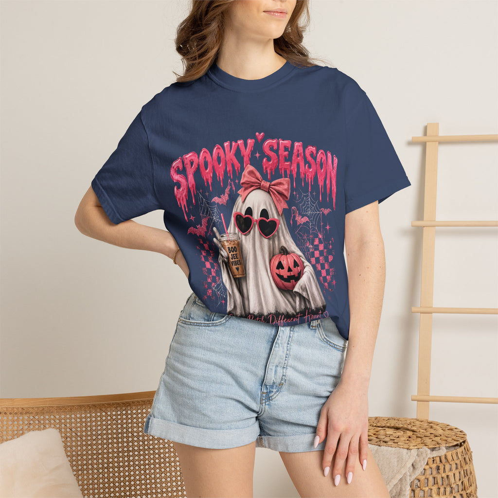 Spooky Season Ghost T-Shirt — Cute Pink Halloween Pumpkin & Trick-or-Treat Design