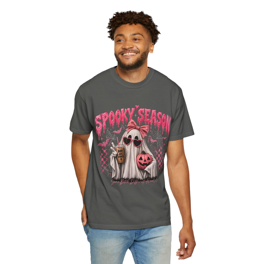 Spooky Season Ghost T-Shirt — Cute Pink Halloween Pumpkin & Trick-or-Treat Design