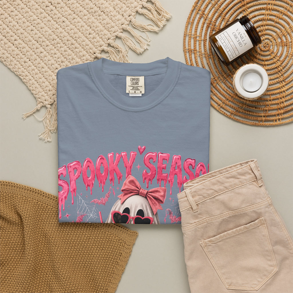 Spooky Season Ghost T-Shirt — Cute Pink Halloween Pumpkin & Trick-or-Treat Design
