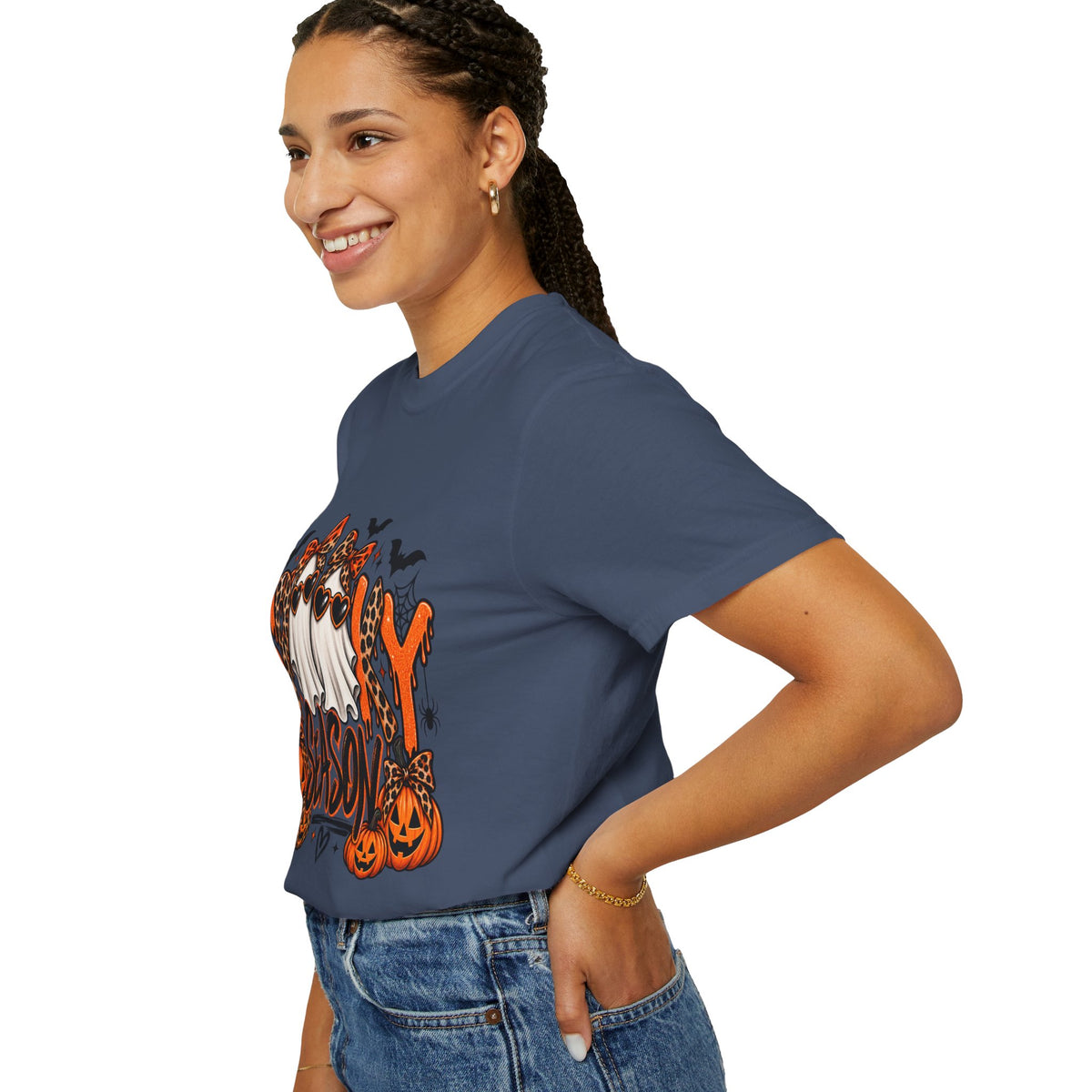 Spooky Season Halloween T-Shirt — Ghosts, Pumpkins & Leopard Bows