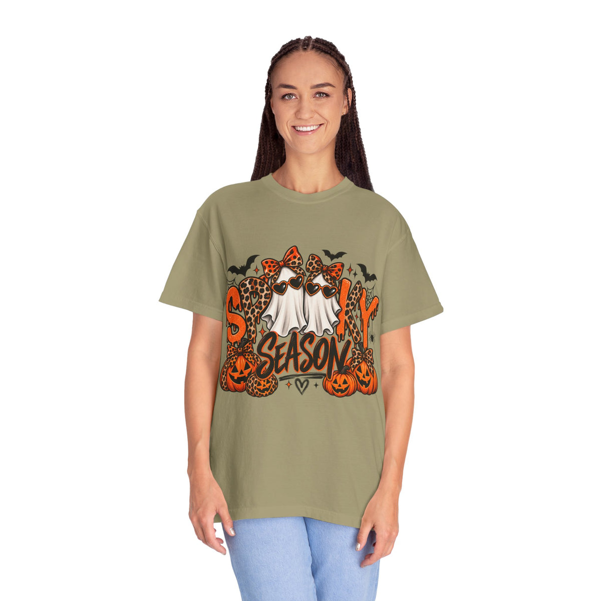 Spooky Season Halloween T-Shirt — Ghosts, Pumpkins & Leopard Bows