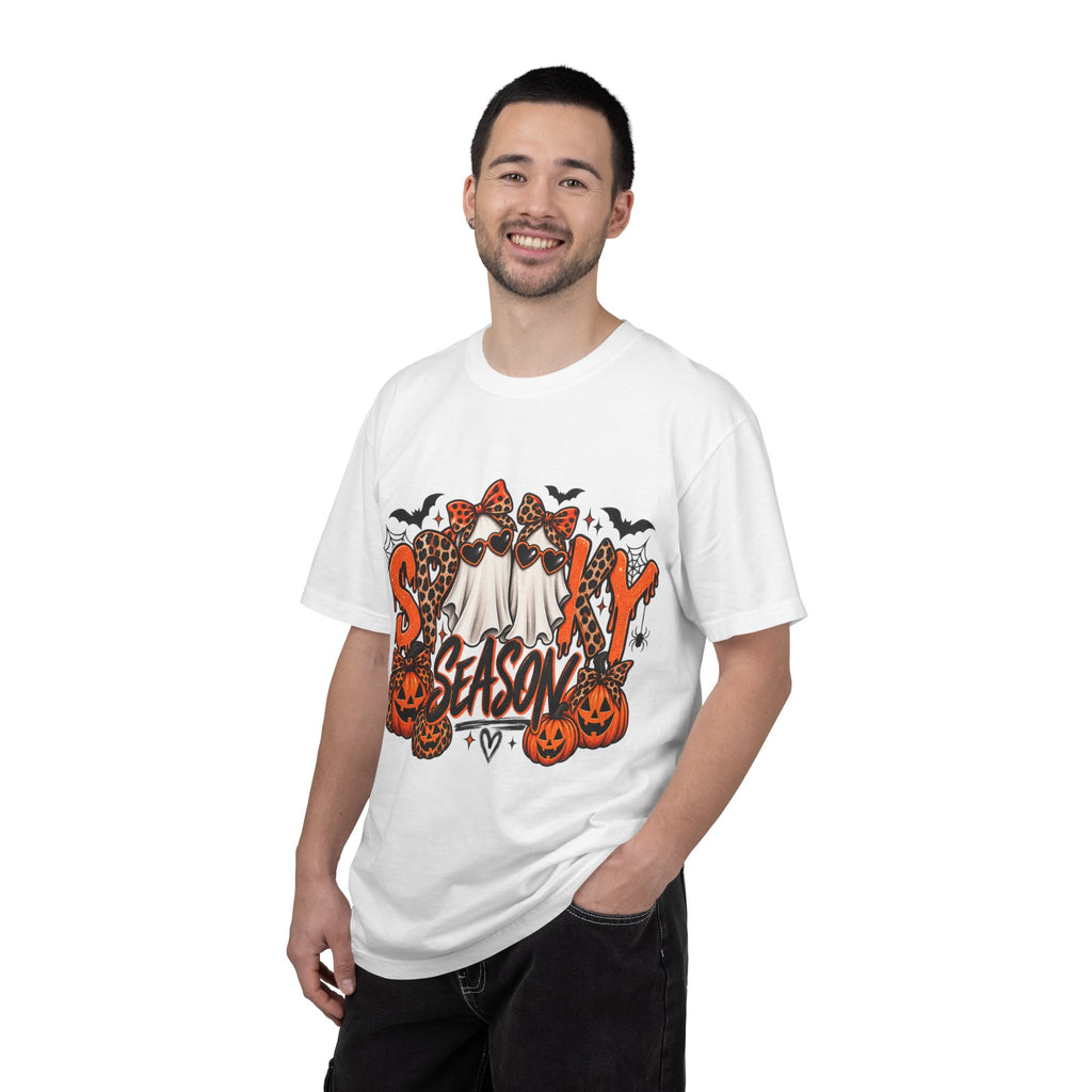 Spooky Season Halloween T-Shirt — Ghosts, Pumpkins & Leopard Bows