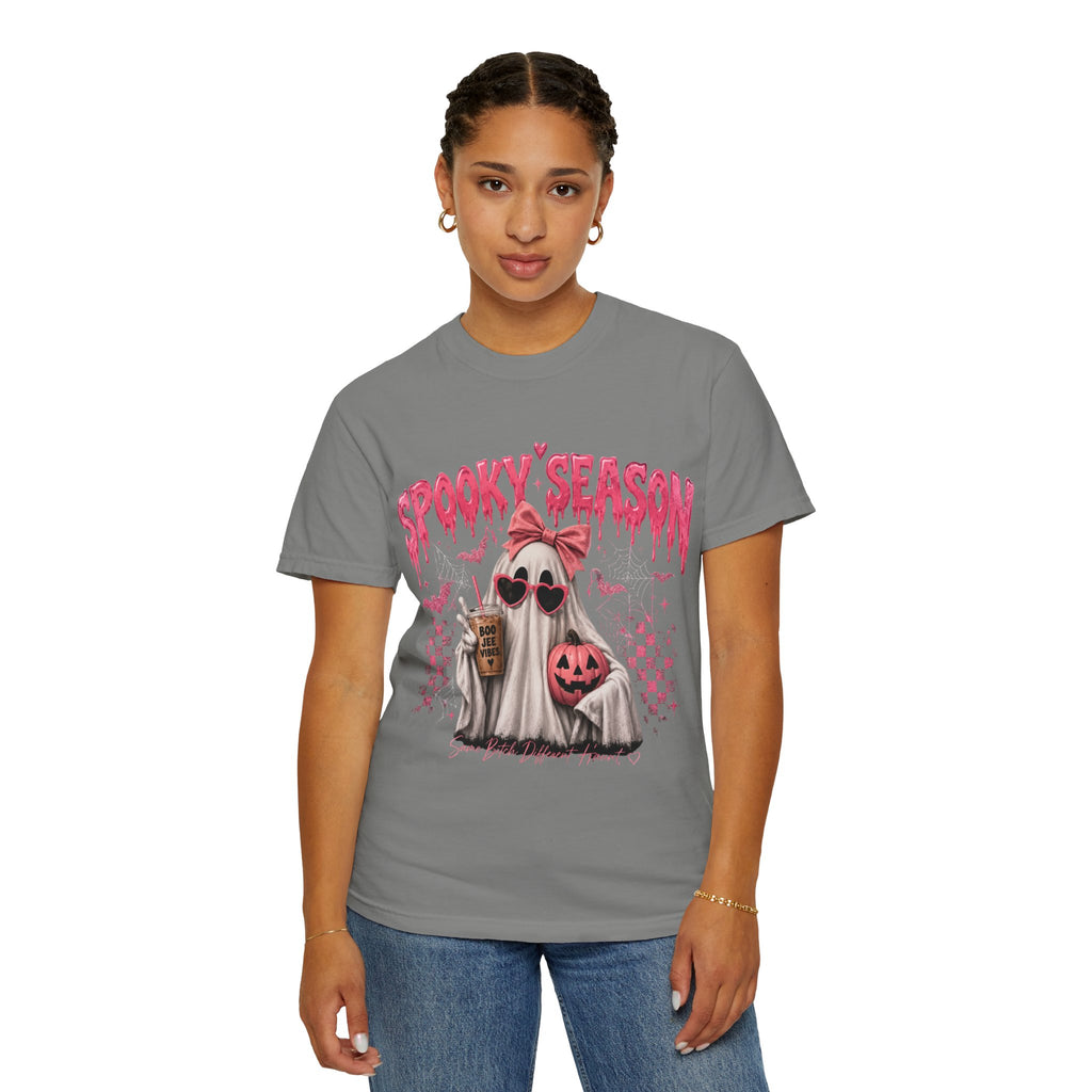 Spooky Season Ghost T-Shirt — Cute Pink Halloween Pumpkin & Trick-or-Treat Design