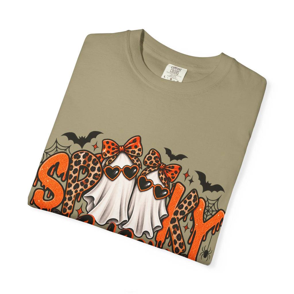 Spooky Season Halloween T-Shirt — Ghosts, Pumpkins & Leopard Bows