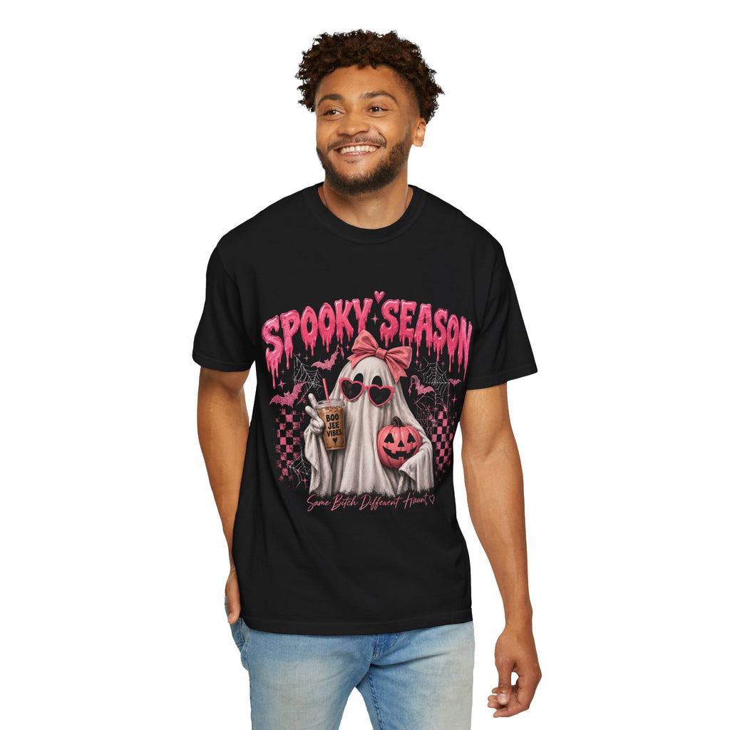 Spooky Season Ghost T-Shirt — Cute Pink Halloween Pumpkin & Trick-or-Treat Design