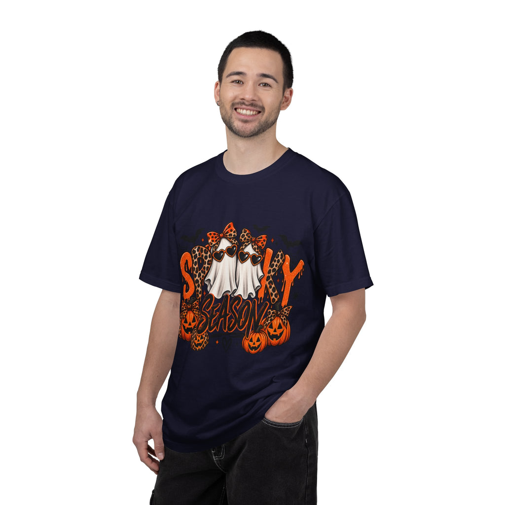 Spooky Season Halloween T-Shirt — Ghosts, Pumpkins & Leopard Bows
