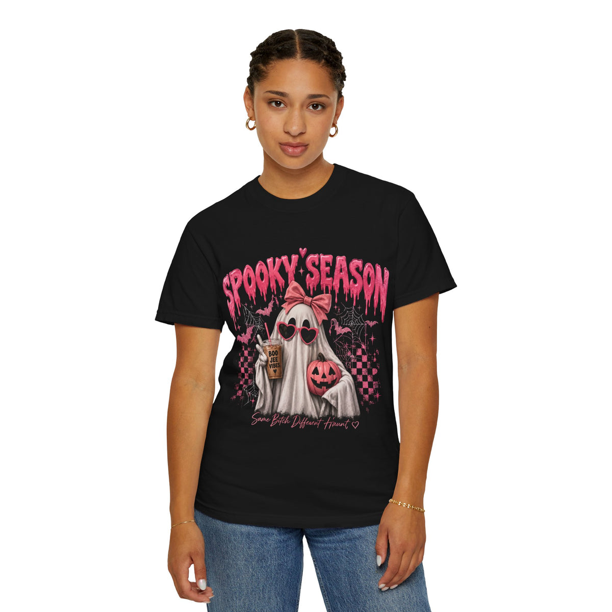 Spooky Season Ghost T-Shirt — Cute Pink Halloween Pumpkin & Trick-or-Treat Design