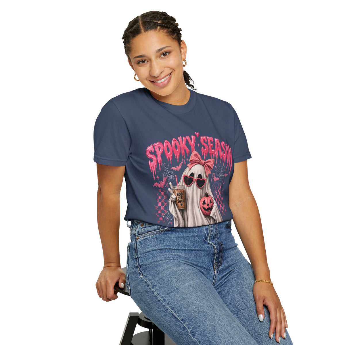 Spooky Season Ghost T-Shirt — Cute Pink Halloween Pumpkin & Trick-or-Treat Design