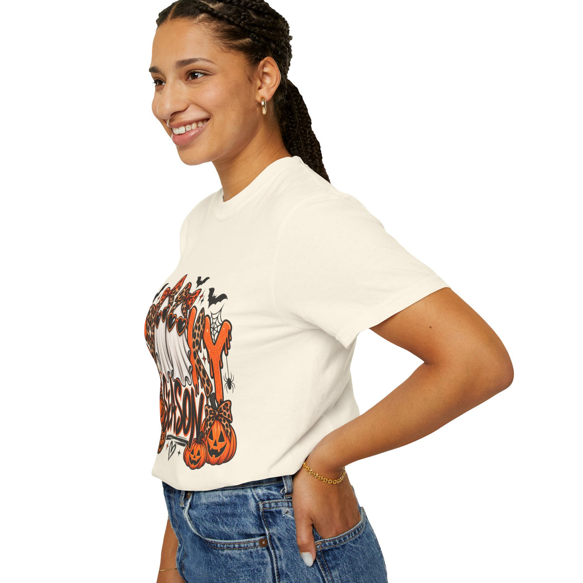 Spooky Season Halloween T-Shirt — Ghosts, Pumpkins & Leopard Bows