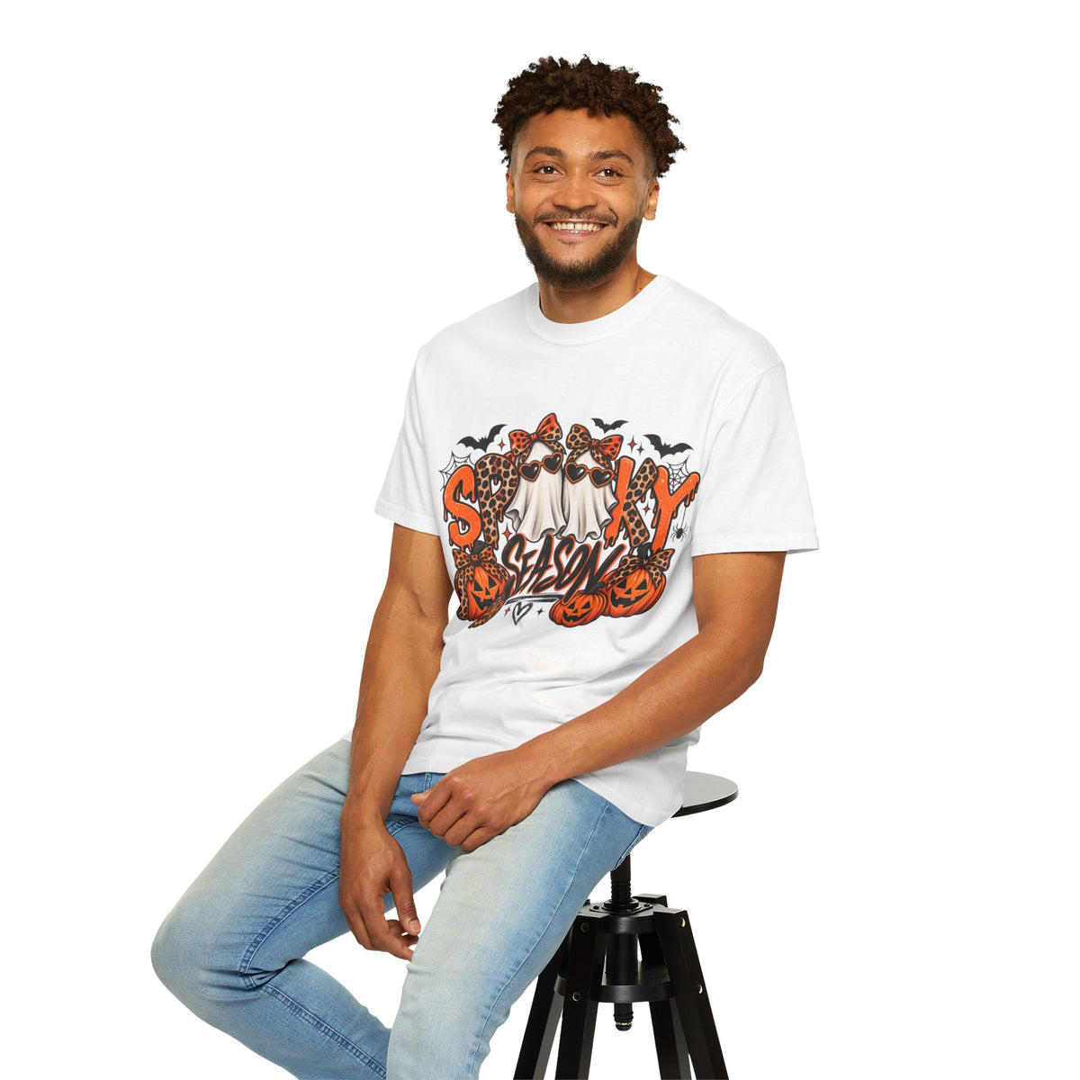 Spooky Season Halloween T-Shirt — Ghosts, Pumpkins & Leopard Bows