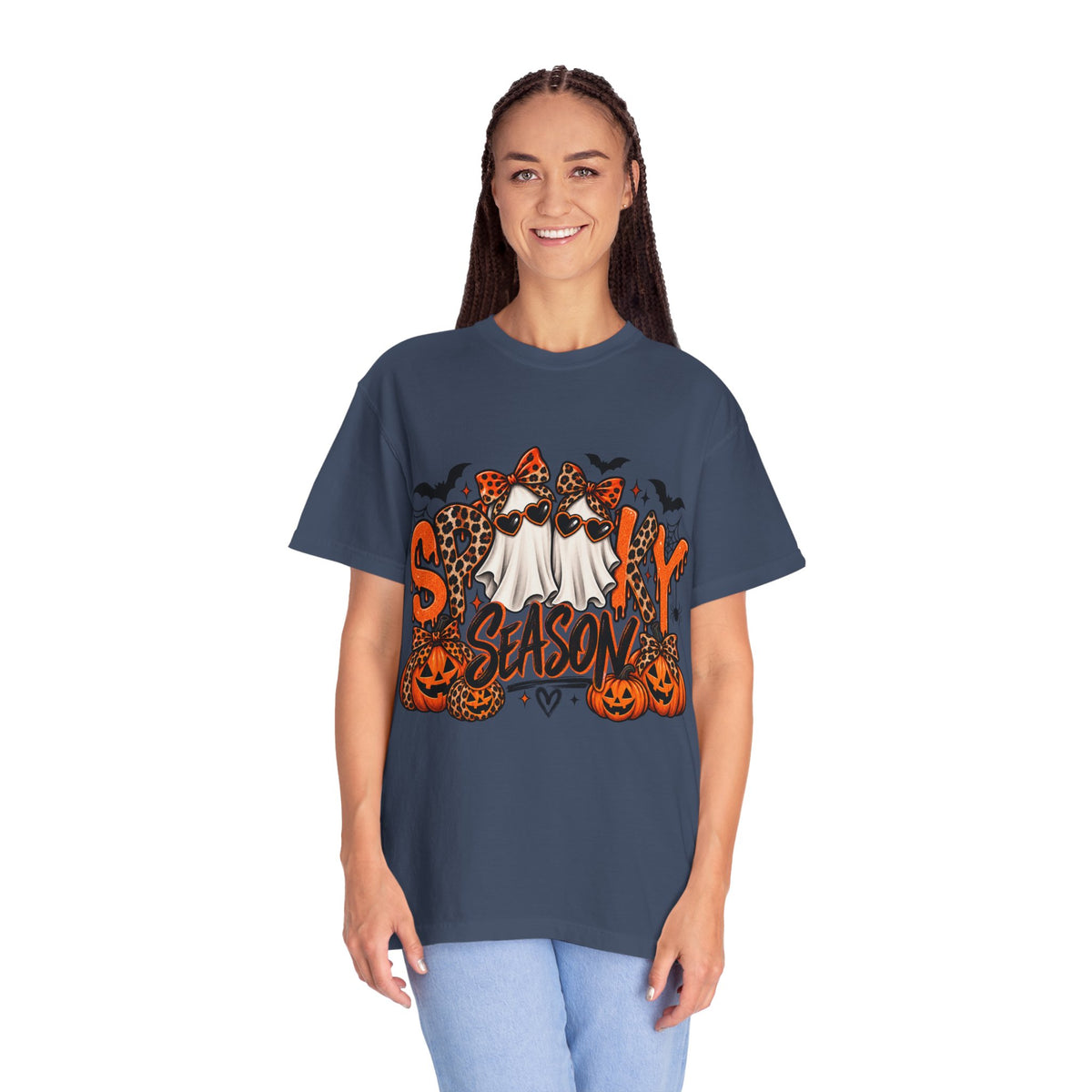 Spooky Season Halloween T-Shirt — Ghosts, Pumpkins & Leopard Bows