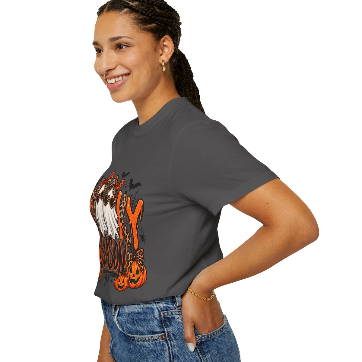 Spooky Season Halloween T-Shirt — Ghosts, Pumpkins & Leopard Bows