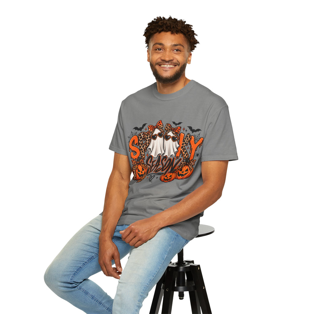 Spooky Season Halloween T-Shirt — Ghosts, Pumpkins & Leopard Bows