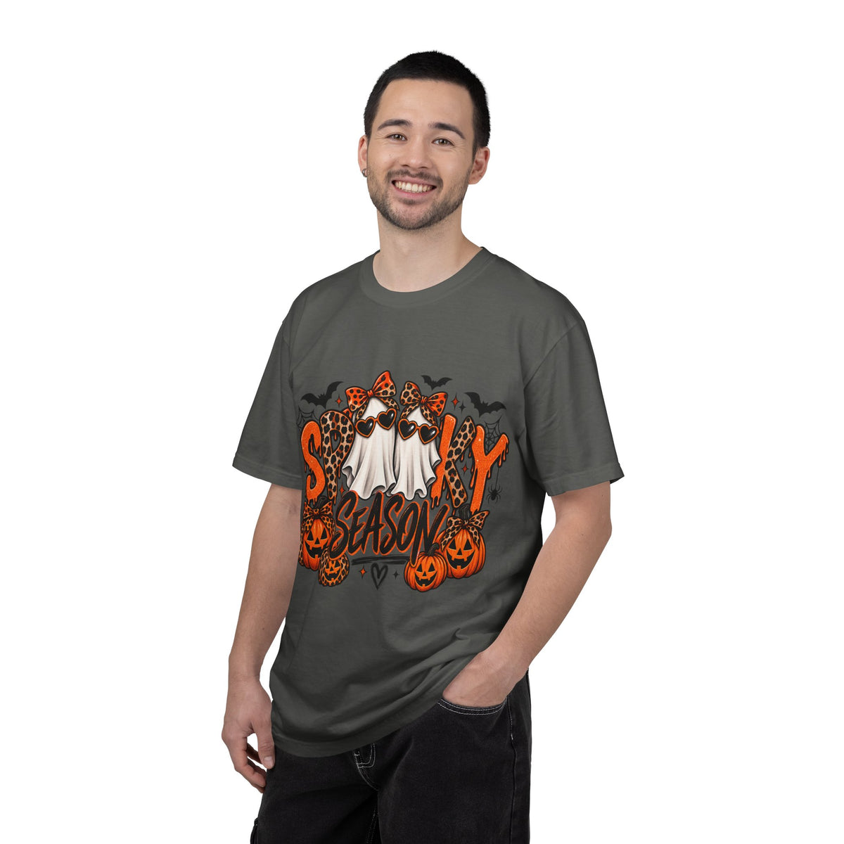 Spooky Season Halloween T-Shirt — Ghosts, Pumpkins & Leopard Bows