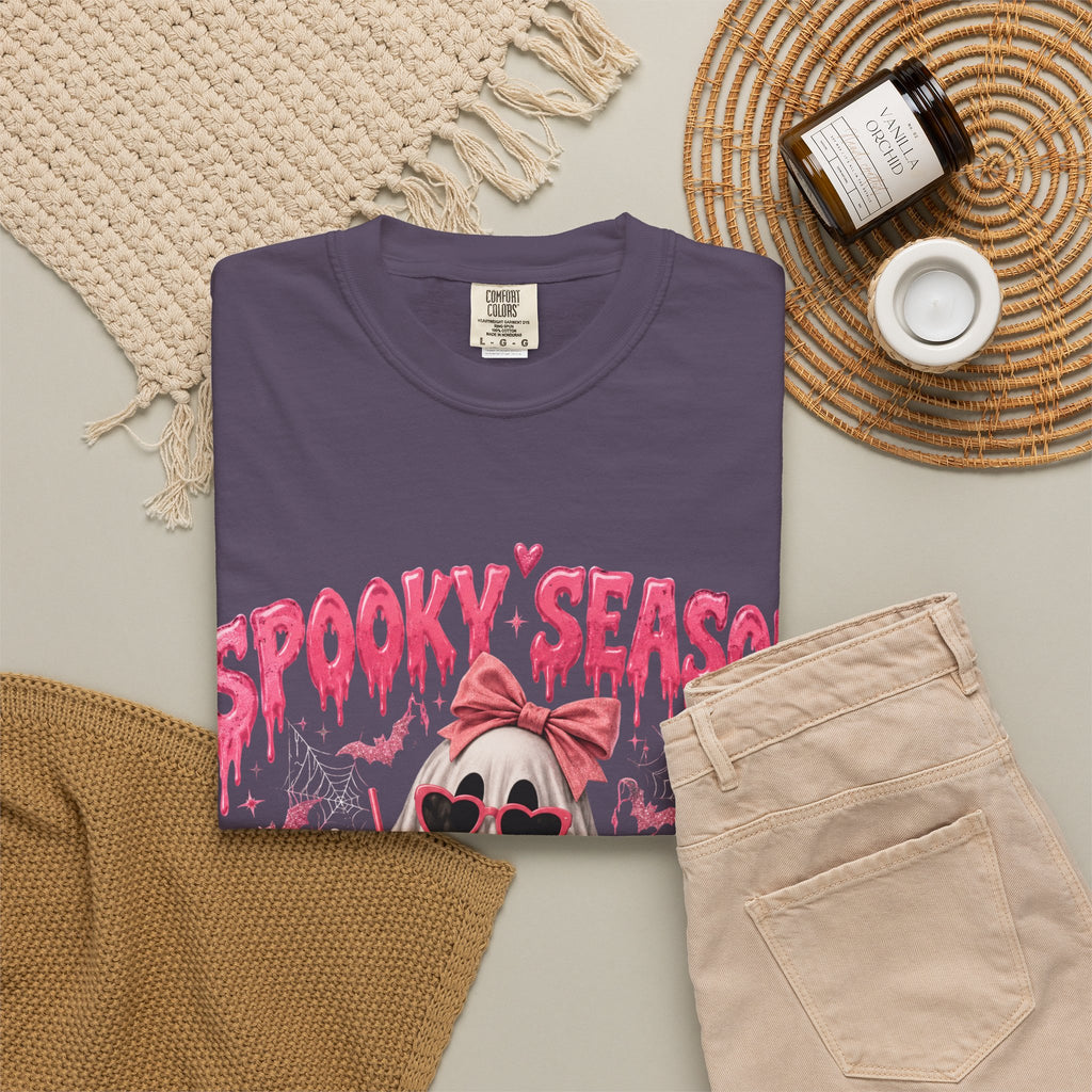 Spooky Season Ghost T-Shirt — Cute Pink Halloween Pumpkin & Trick-or-Treat Design