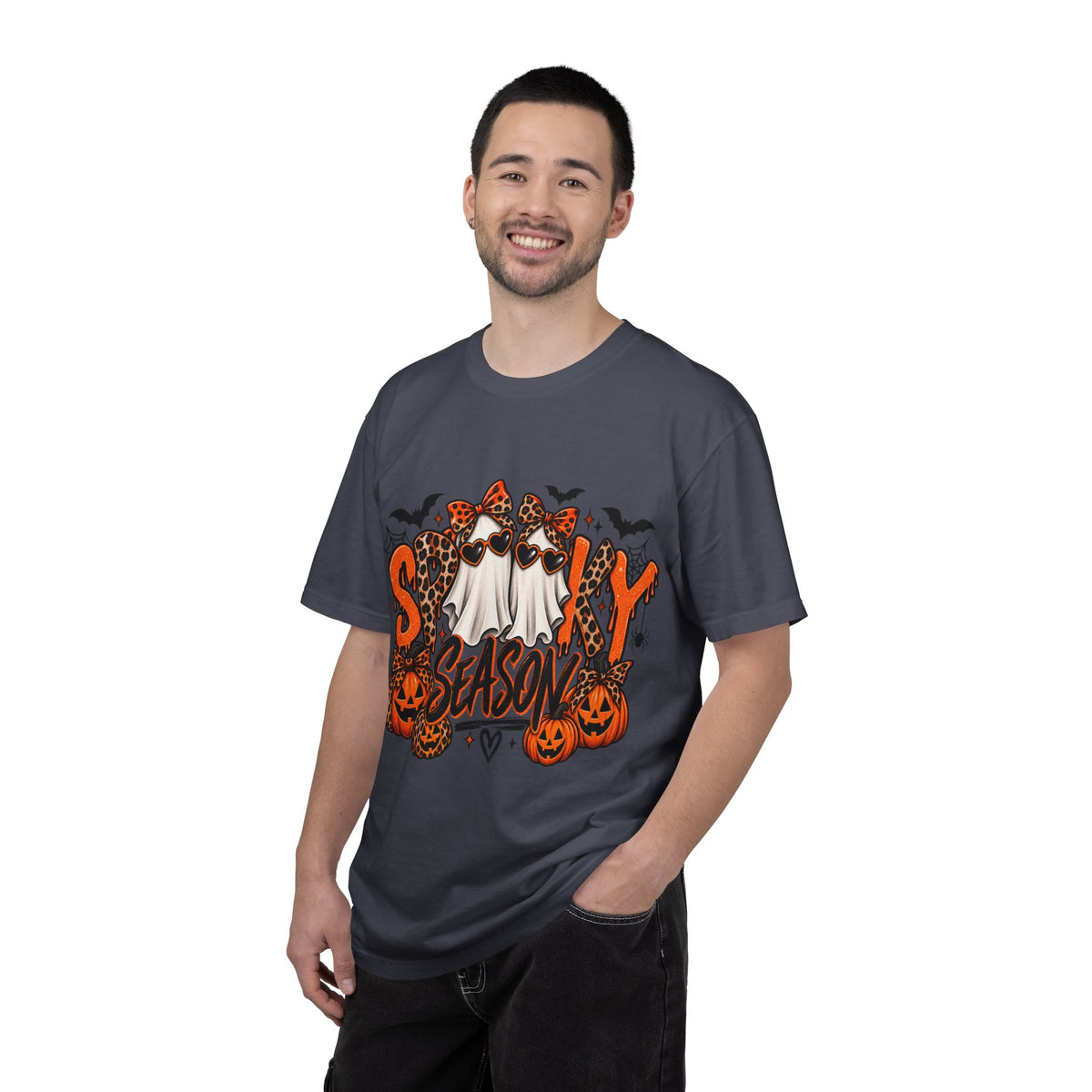 Spooky Season Halloween T-Shirt — Ghosts, Pumpkins & Leopard Bows