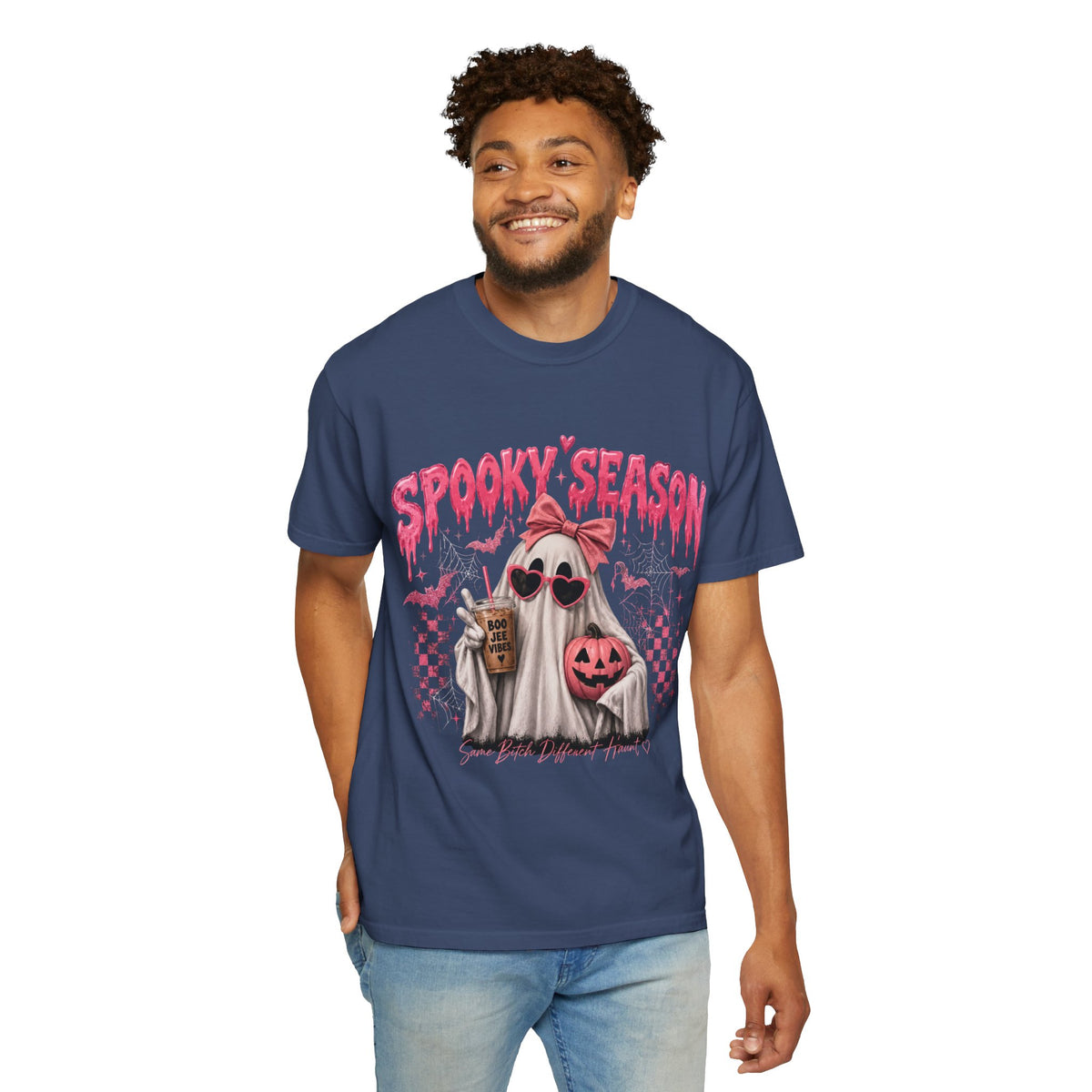 Spooky Season Ghost T-Shirt — Cute Pink Halloween Pumpkin & Trick-or-Treat Design