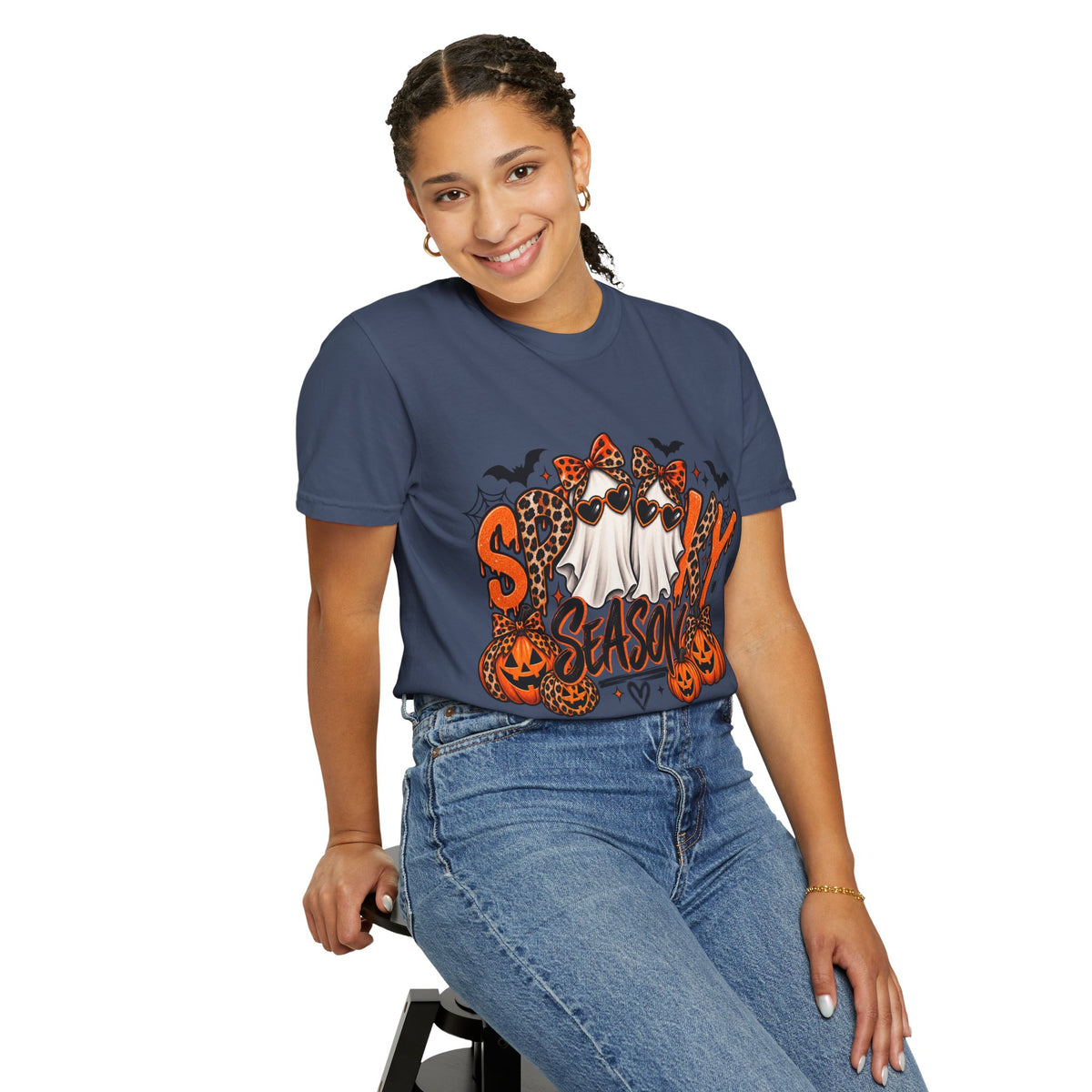 Spooky Season Halloween T-Shirt — Ghosts, Pumpkins & Leopard Bows