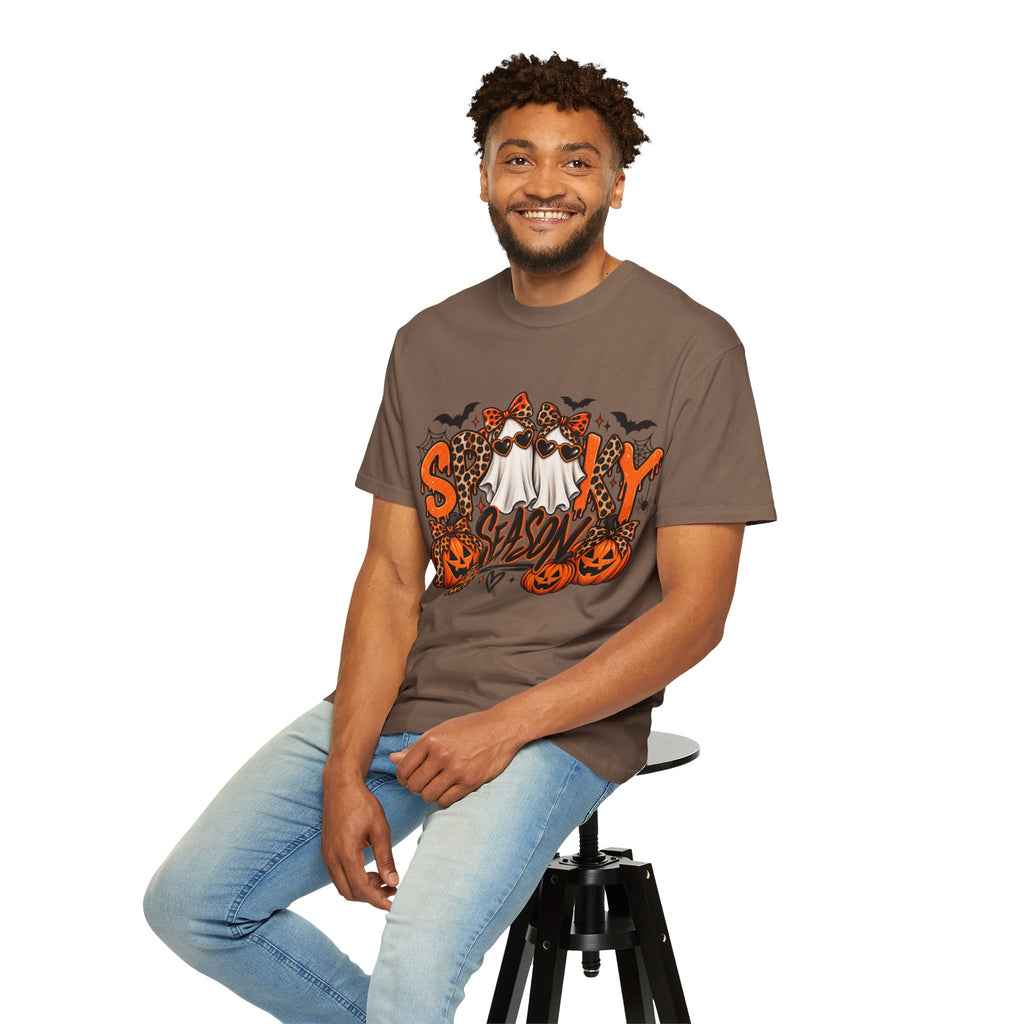 Spooky Season Halloween T-Shirt — Ghosts, Pumpkins & Leopard Bows