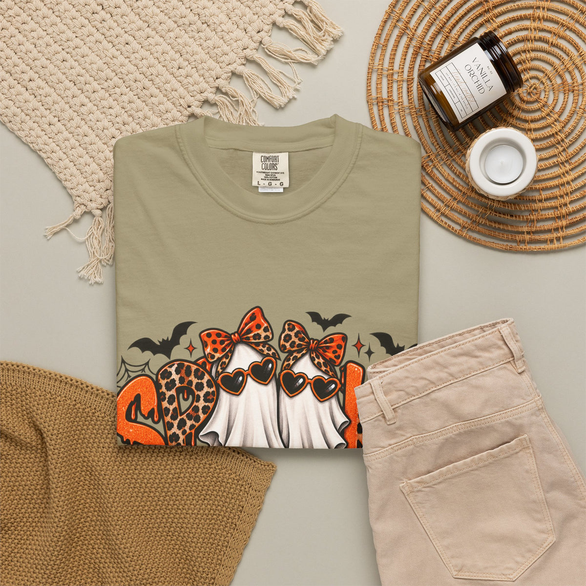 Spooky Season Halloween T-Shirt — Ghosts, Pumpkins & Leopard Bows