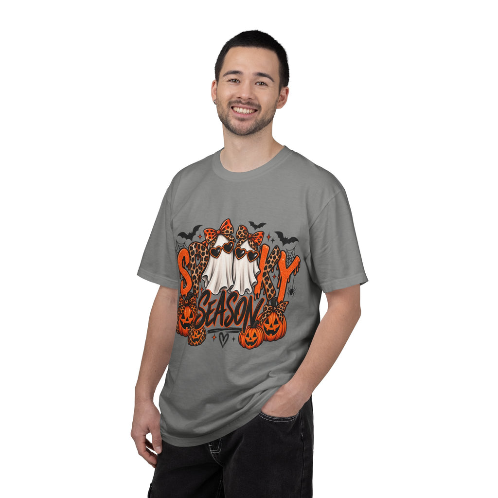 Spooky Season Halloween T-Shirt — Ghosts, Pumpkins & Leopard Bows