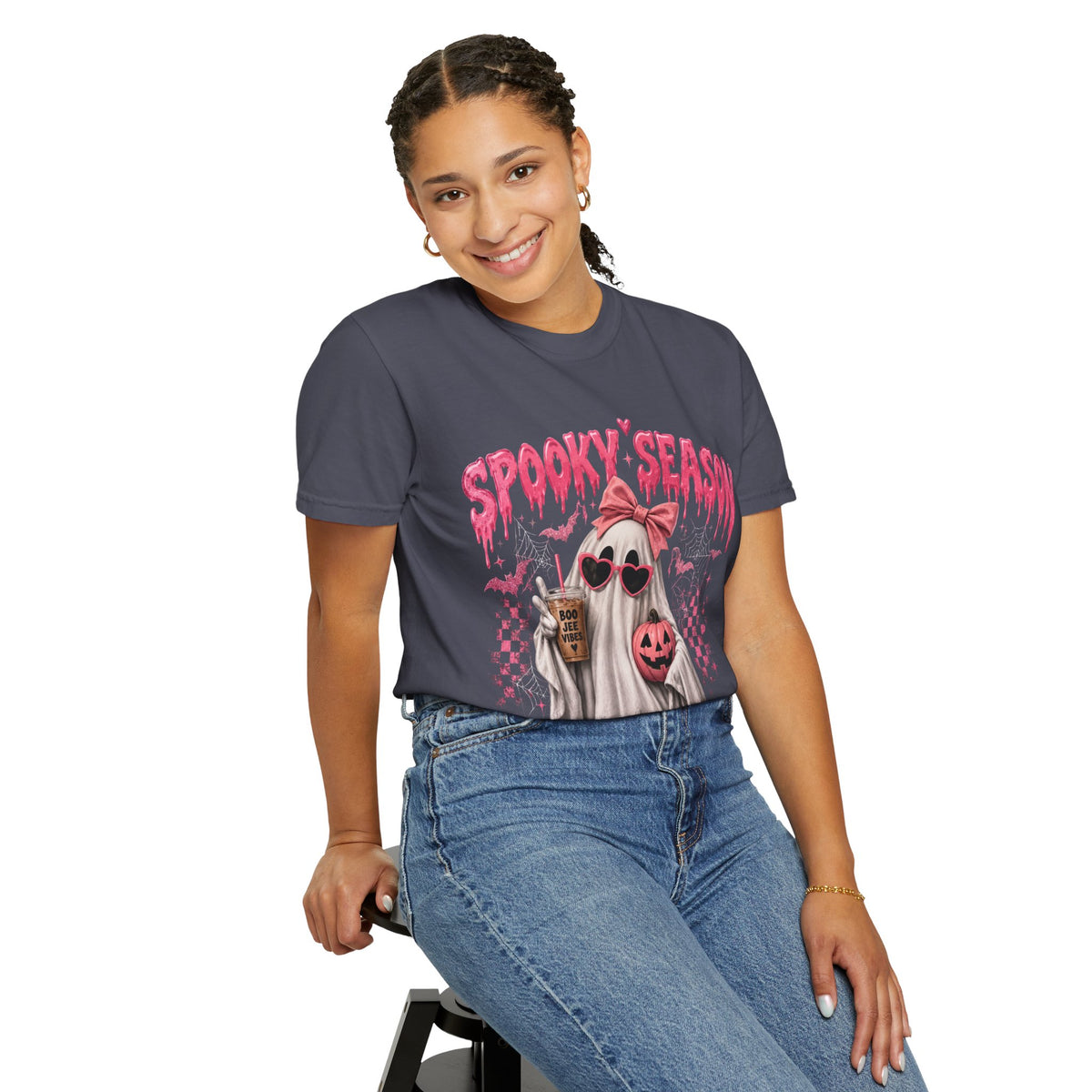Spooky Season Ghost T-Shirt — Cute Pink Halloween Pumpkin & Trick-or-Treat Design