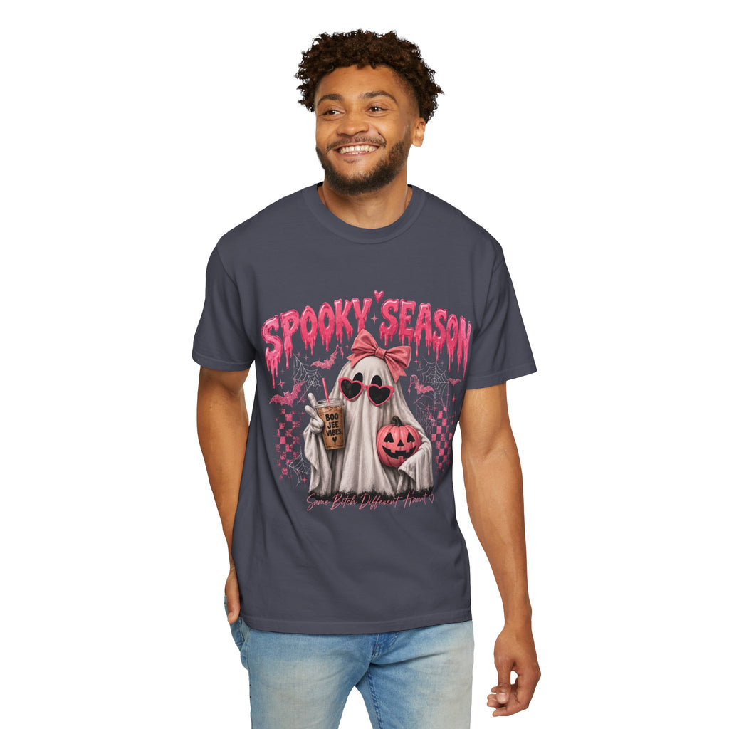 Spooky Season Ghost T-Shirt — Cute Pink Halloween Pumpkin & Trick-or-Treat Design