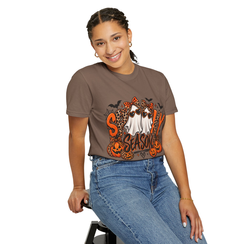 Spooky Season Halloween T-Shirt — Ghosts, Pumpkins & Leopard Bows