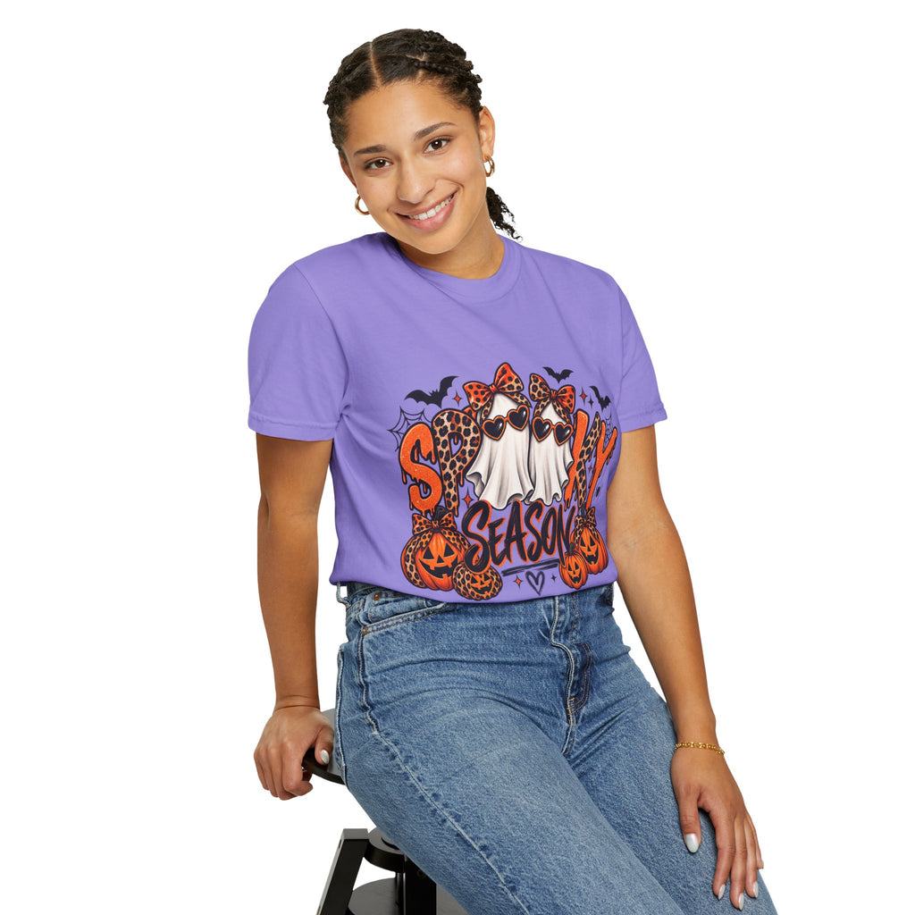Spooky Season Halloween T-Shirt — Ghosts, Pumpkins & Leopard Bows