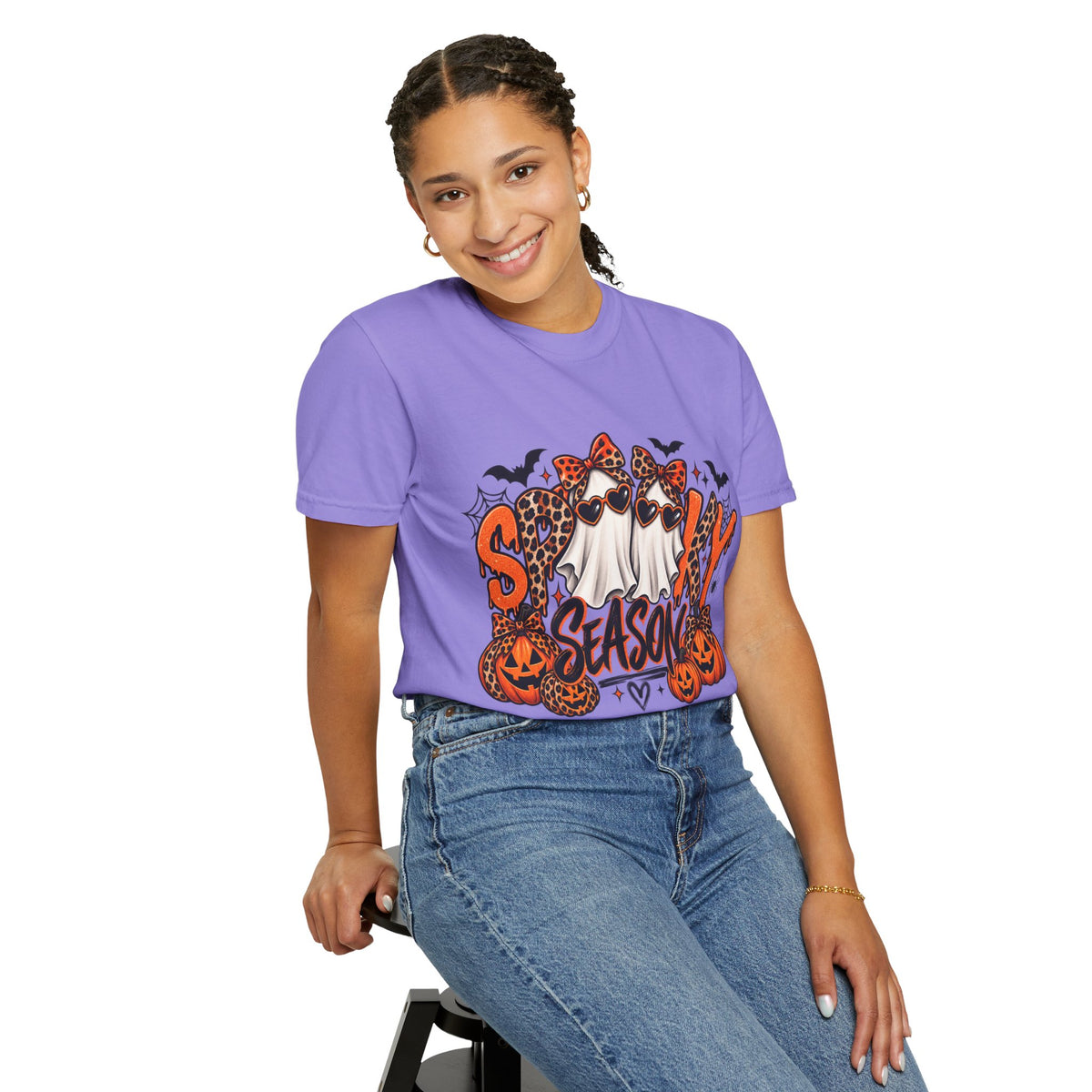 Spooky Season Halloween T-Shirt — Ghosts, Pumpkins & Leopard Bows