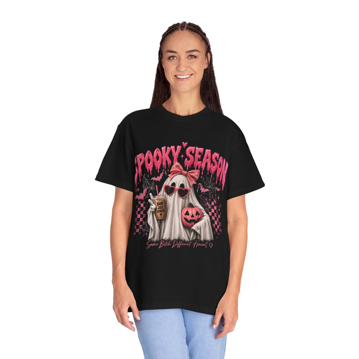 Spooky Season Ghost T-Shirt — Cute Pink Halloween Pumpkin & Trick-or-Treat Design