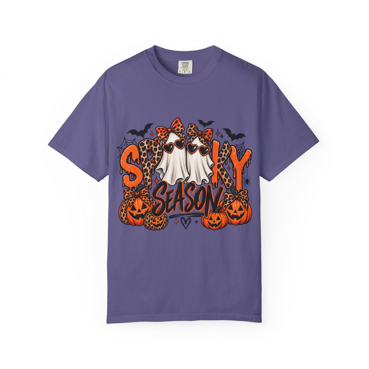 Spooky Season Halloween T-Shirt — Ghosts, Pumpkins & Leopard Bows