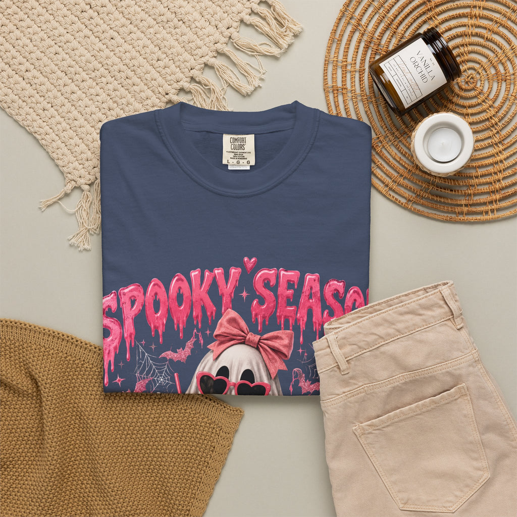 Spooky Season Ghost T-Shirt — Cute Pink Halloween Pumpkin & Trick-or-Treat Design