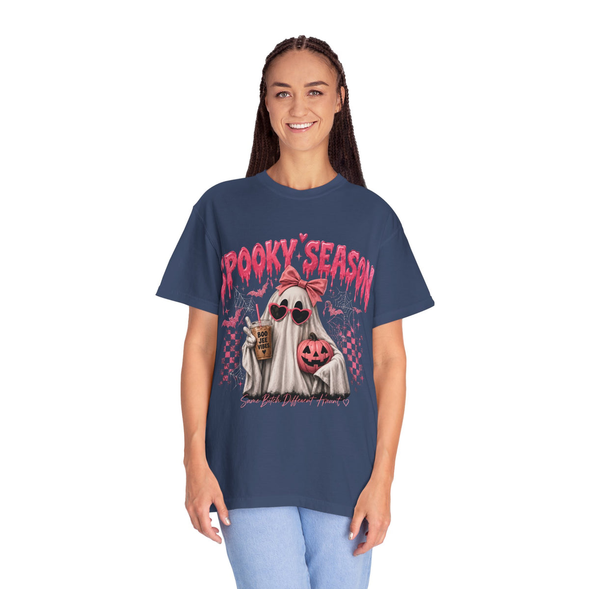 Spooky Season Ghost T-Shirt — Cute Pink Halloween Pumpkin & Trick-or-Treat Design
