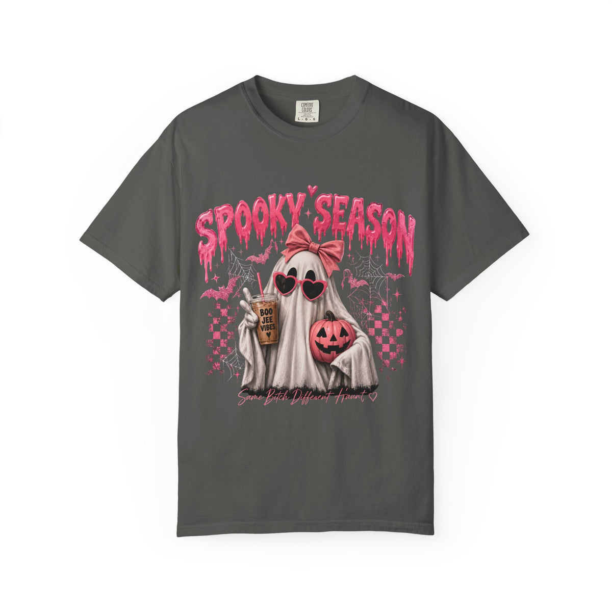 Spooky Season Ghost T-Shirt — Cute Pink Halloween Pumpkin & Trick-or-Treat Design