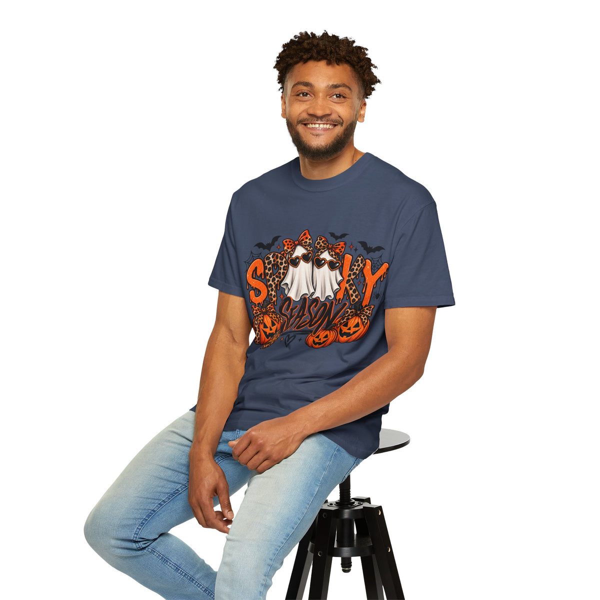 Spooky Season Halloween T-Shirt — Ghosts, Pumpkins & Leopard Bows