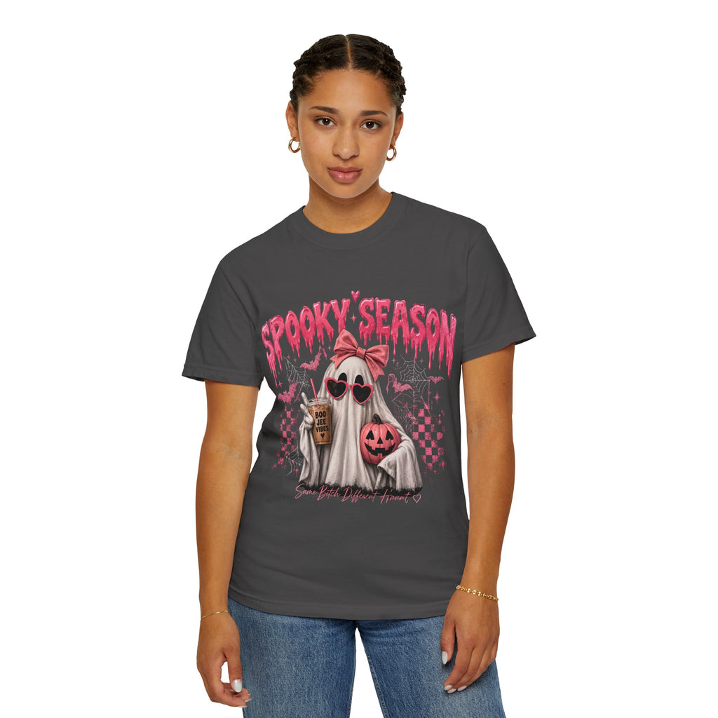 Spooky Season Ghost T-Shirt — Cute Pink Halloween Pumpkin & Trick-or-Treat Design