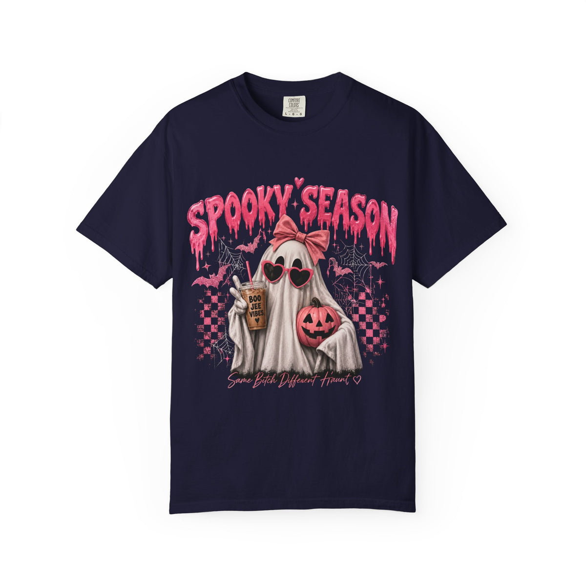 Spooky Season Ghost T-Shirt — Cute Pink Halloween Pumpkin & Trick-or-Treat Design