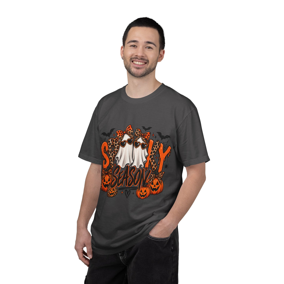 Spooky Season Halloween T-Shirt — Ghosts, Pumpkins & Leopard Bows