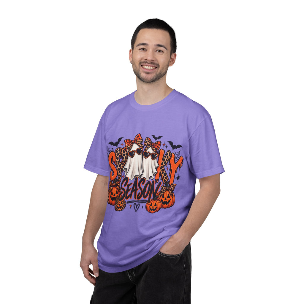 Spooky Season Halloween T-Shirt — Ghosts, Pumpkins & Leopard Bows