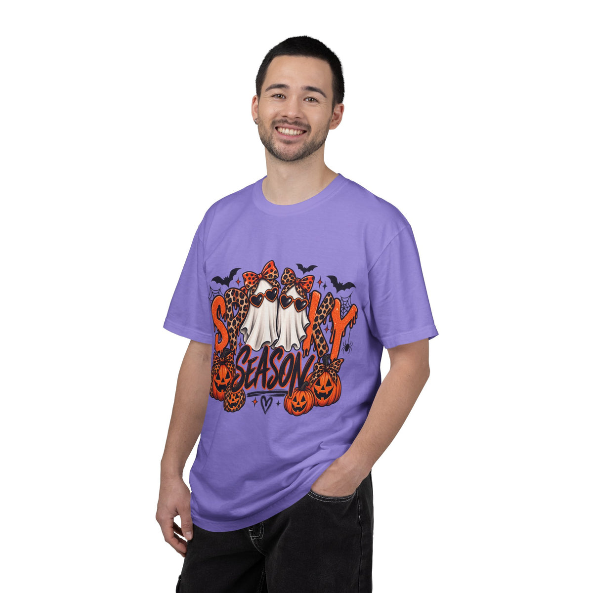 Spooky Season Halloween T-Shirt — Ghosts, Pumpkins & Leopard Bows
