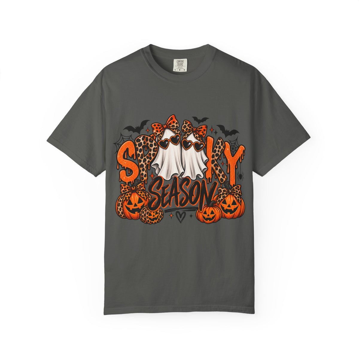 Spooky Season Halloween T-Shirt — Ghosts, Pumpkins & Leopard Bows
