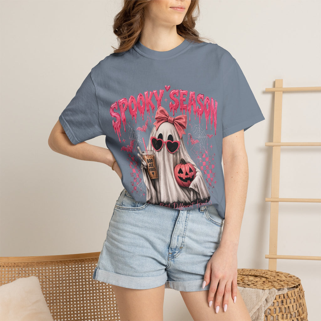 Spooky Season Ghost T-Shirt — Cute Pink Halloween Pumpkin & Trick-or-Treat Design