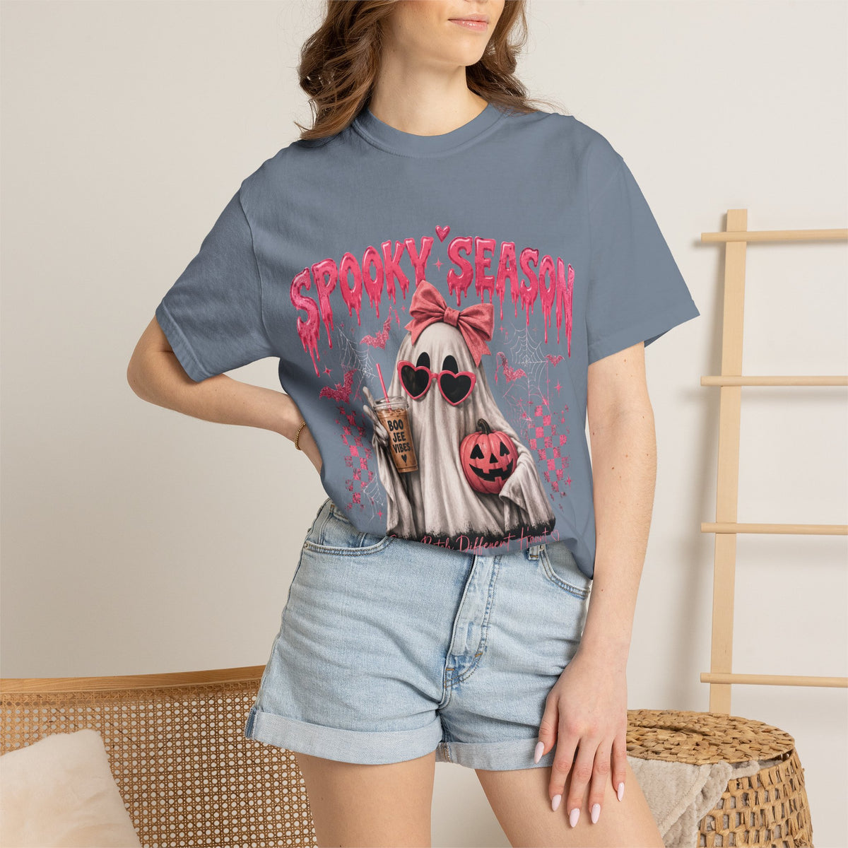 Spooky Season Ghost T-Shirt — Cute Pink Halloween Pumpkin & Trick-or-Treat Design