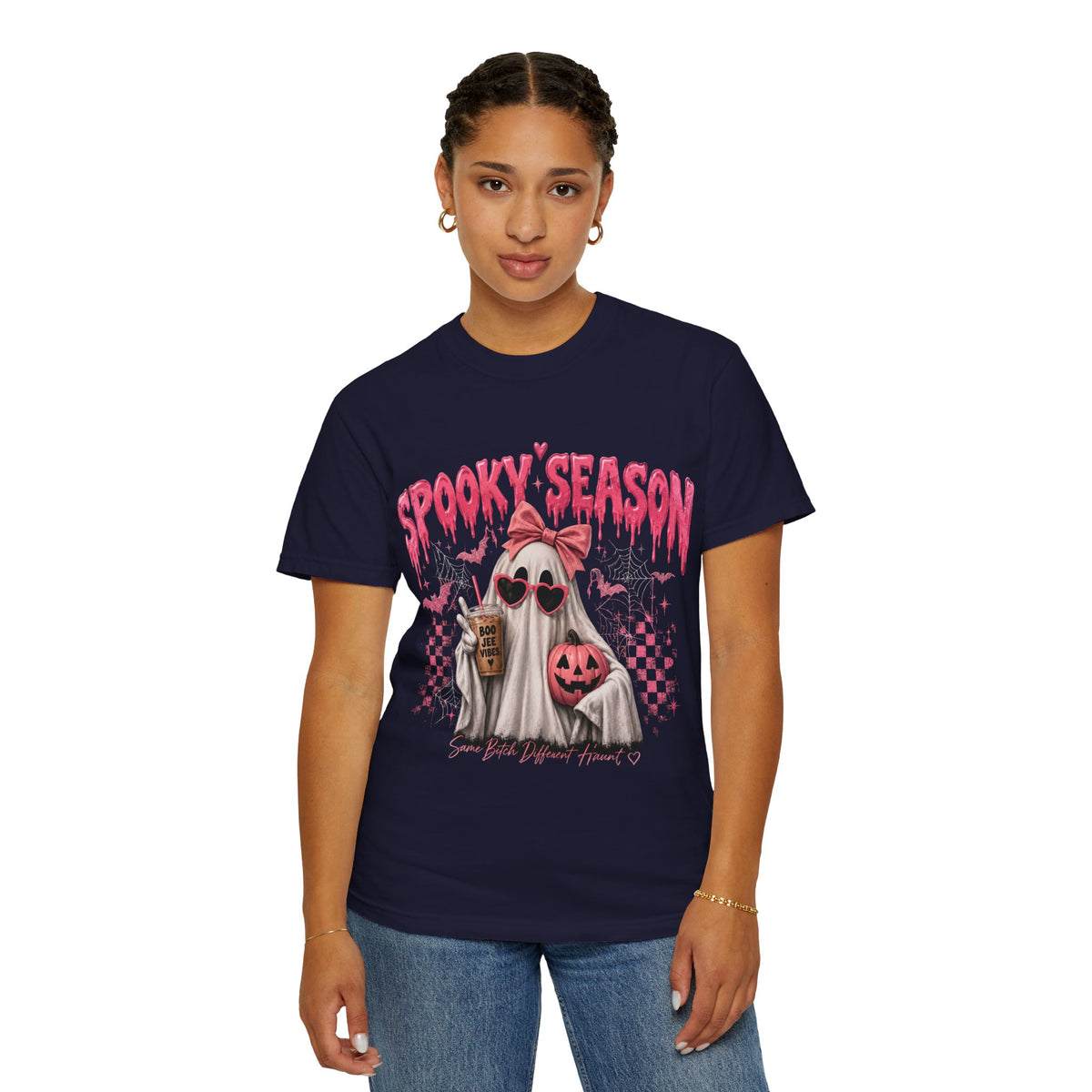 Spooky Season Ghost T-Shirt — Cute Pink Halloween Pumpkin & Trick-or-Treat Design