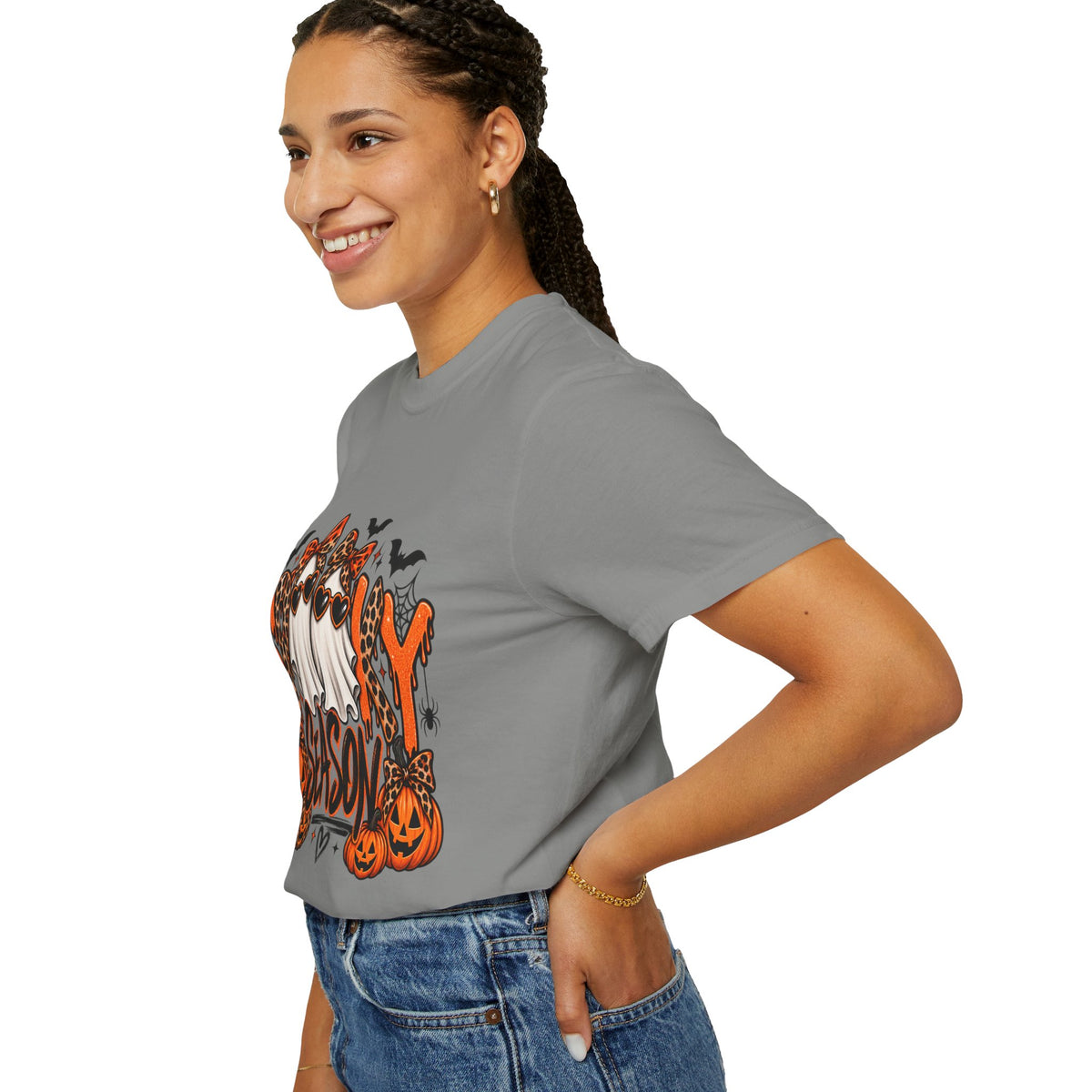 Spooky Season Halloween T-Shirt — Ghosts, Pumpkins & Leopard Bows