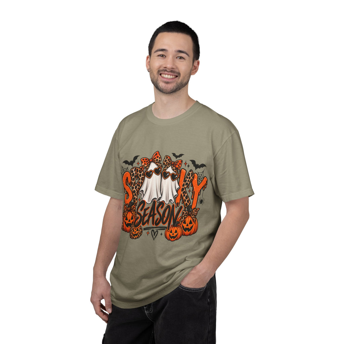 Spooky Season Halloween T-Shirt — Ghosts, Pumpkins & Leopard Bows