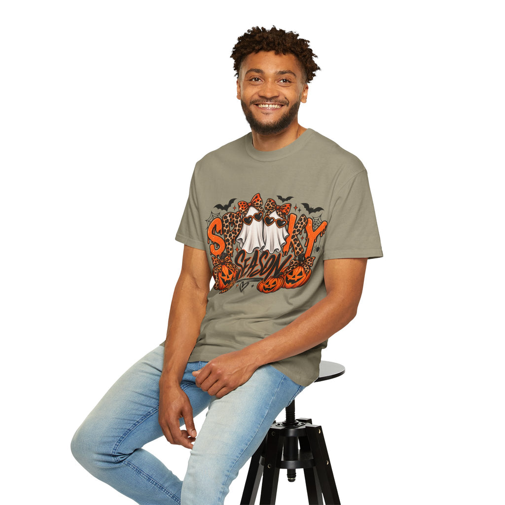 Spooky Season Halloween T-Shirt — Ghosts, Pumpkins & Leopard Bows